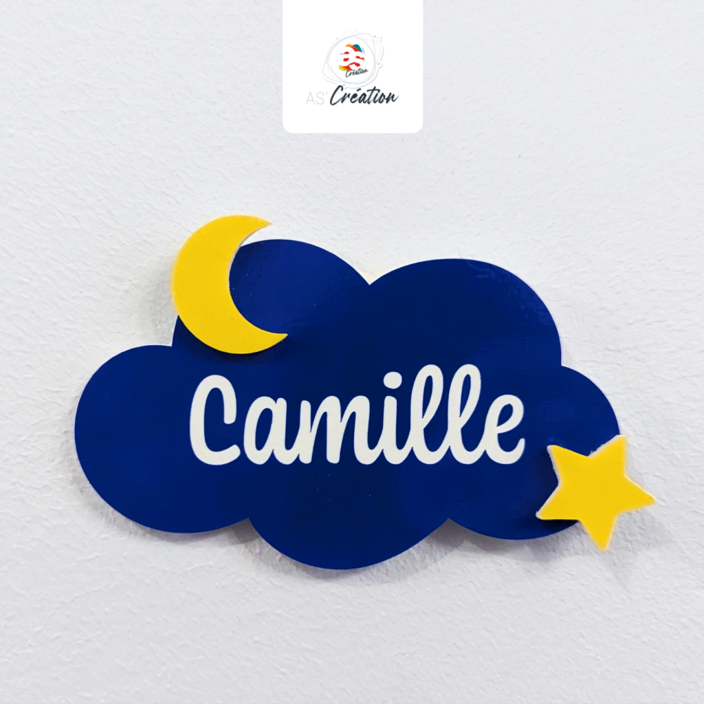 Plaque de porte · <span style="color: #7695a2;">Petit nuage nuit</span>